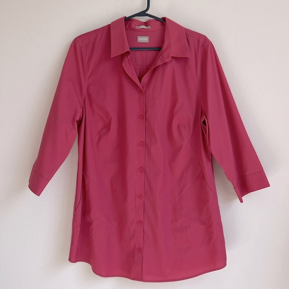 Chico’s No-Iron Cotton-Blend Stain Shield Pocket Pink Tunic
